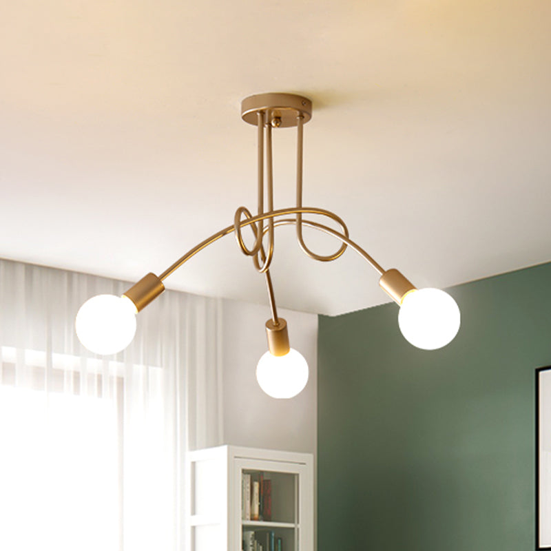 Black/Gold Twisted Semi Flush Mount Lighting with Open Bulb Industrial Metal 3/5/6-Light Kitchen Ceiling Light Clearhalo 'Ceiling Lights' 'Close To Ceiling Lights' 'Close to ceiling' 'Semi-flushmount' Lighting' 606066