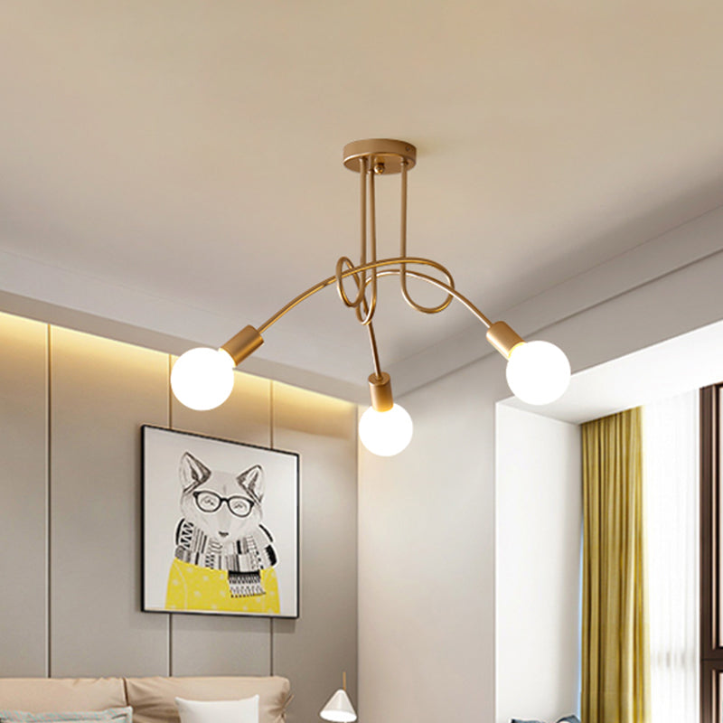 Black/Gold Twisted Semi Flush Mount Lighting with Open Bulb Industrial Metal 3/5/6-Light Kitchen Ceiling Light Clearhalo 'Ceiling Lights' 'Close To Ceiling Lights' 'Close to ceiling' 'Semi-flushmount' Lighting' 606067