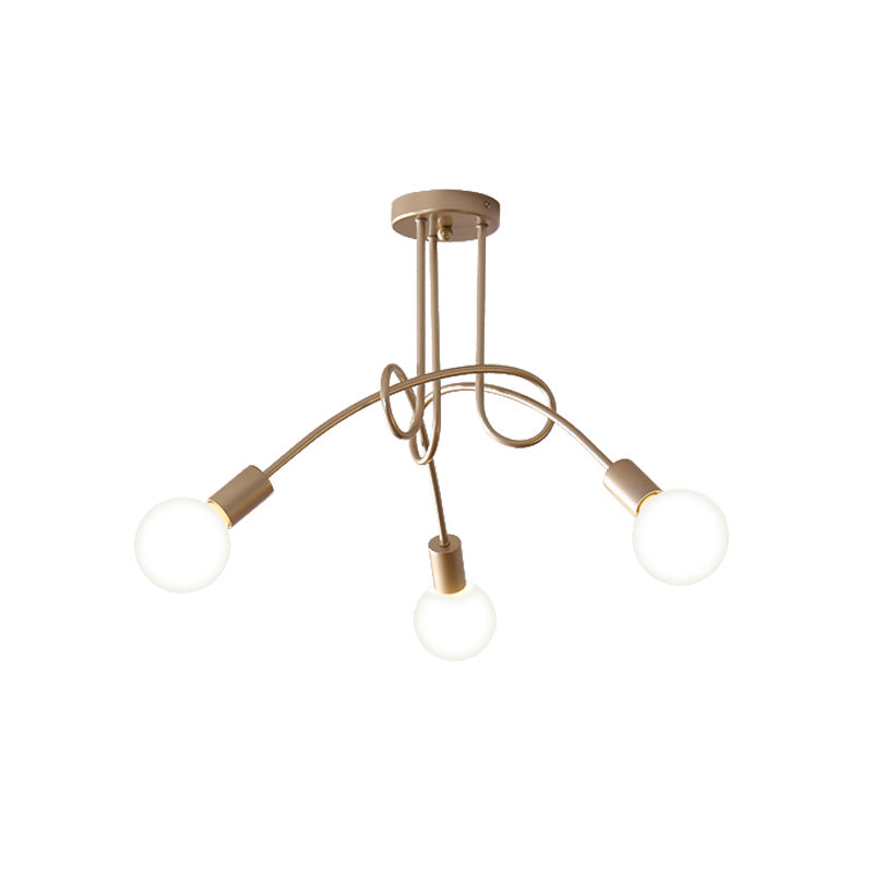 Black/Gold Twisted Semi Flush Mount Lighting with Open Bulb Industrial Metal 3/5/6-Light Kitchen Ceiling Light Clearhalo 'Ceiling Lights' 'Close To Ceiling Lights' 'Close to ceiling' 'Semi-flushmount' Lighting' 606068