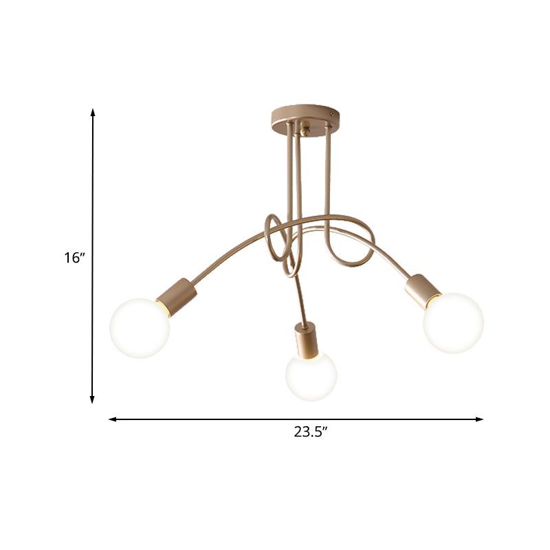 Black/Gold Twisted Semi Flush Mount Lighting with Open Bulb Industrial Metal 3/5/6-Light Kitchen Ceiling Light Clearhalo 'Ceiling Lights' 'Close To Ceiling Lights' 'Close to ceiling' 'Semi-flushmount' Lighting' 606069