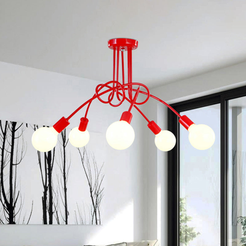 Black/Gold Twisted Semi Flush Mount Lighting with Open Bulb Industrial Metal 3/5/6-Light Kitchen Ceiling Light Clearhalo 'Ceiling Lights' 'Close To Ceiling Lights' 'Close to ceiling' 'Semi-flushmount' Lighting' 606076