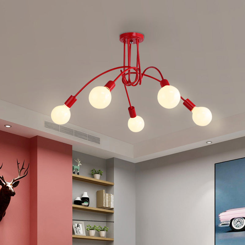 Black/Gold Twisted Semi Flush Mount Lighting with Open Bulb Industrial Metal 3/5/6-Light Kitchen Ceiling Light Clearhalo 'Ceiling Lights' 'Close To Ceiling Lights' 'Close to ceiling' 'Semi-flushmount' Lighting' 606077