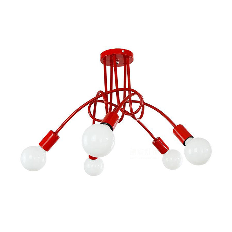 Black/Gold Twisted Semi Flush Mount Lighting with Open Bulb Industrial Metal 3/5/6-Light Kitchen Ceiling Light Clearhalo 'Ceiling Lights' 'Close To Ceiling Lights' 'Close to ceiling' 'Semi-flushmount' Lighting' 606078