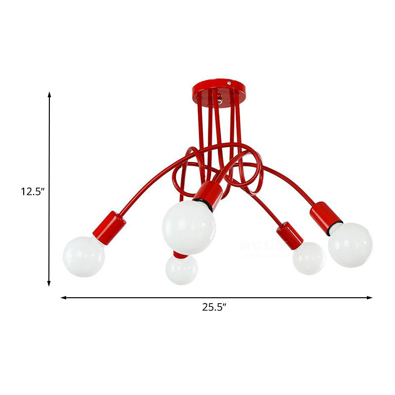 Black/Gold Twisted Semi Flush Mount Lighting with Open Bulb Industrial Metal 3/5/6-Light Kitchen Ceiling Light Clearhalo 'Ceiling Lights' 'Close To Ceiling Lights' 'Close to ceiling' 'Semi-flushmount' Lighting' 606079