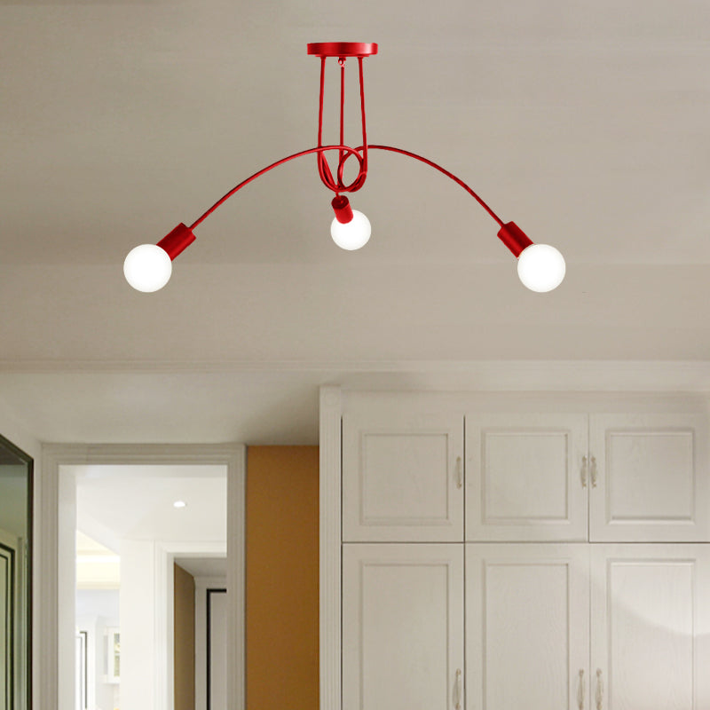 Black/Gold Twisted Semi Flush Mount Lighting with Open Bulb Industrial Metal 3/5/6-Light Kitchen Ceiling Light Clearhalo 'Ceiling Lights' 'Close To Ceiling Lights' 'Close to ceiling' 'Semi-flushmount' Lighting' 606082