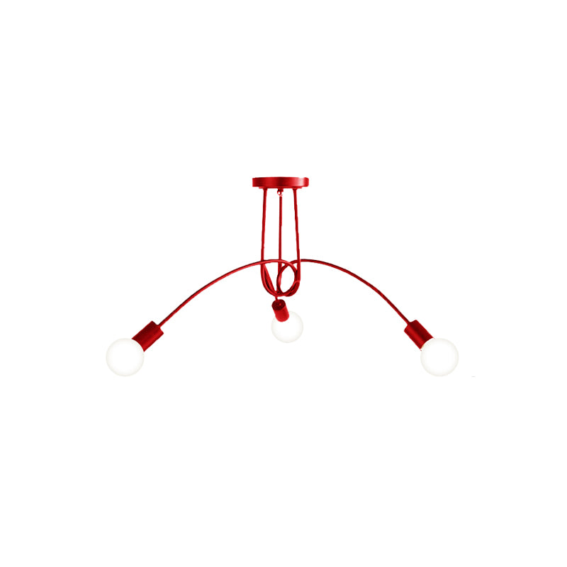 Black/Gold Twisted Semi Flush Mount Lighting with Open Bulb Industrial Metal 3/5/6-Light Kitchen Ceiling Light Clearhalo 'Ceiling Lights' 'Close To Ceiling Lights' 'Close to ceiling' 'Semi-flushmount' Lighting' 606083