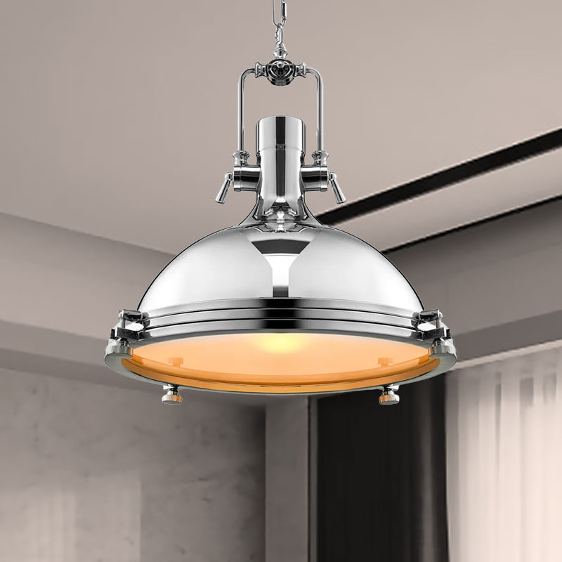 1 Head Pendant Lighting with Domed Shade Metal Retro Style Dining Table Ceiling Light Fixture in Nickel/Chrome Clearhalo 'Art Deco Pendants' 'Cast Iron' 'Ceiling Lights' 'Ceramic' 'Crystal' 'Industrial Pendants' 'Industrial' 'Metal' 'Middle Century Pendants' 'Pendant Lights' 'Pendants' 'Tiffany' Lighting' 606141