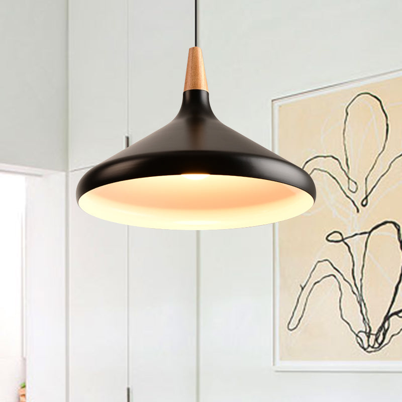 7"/11"/15" W Cone Dining Table Pendant Lighting Simple Style Metallic 1 Head Hanging Lamp with Adjustable Cord in Black/Grey/White Black 15" Clearhalo 'Ceiling Lights' 'Modern Pendants' 'Modern' 'Pendant Lights' 'Pendants' Lighting' 606161