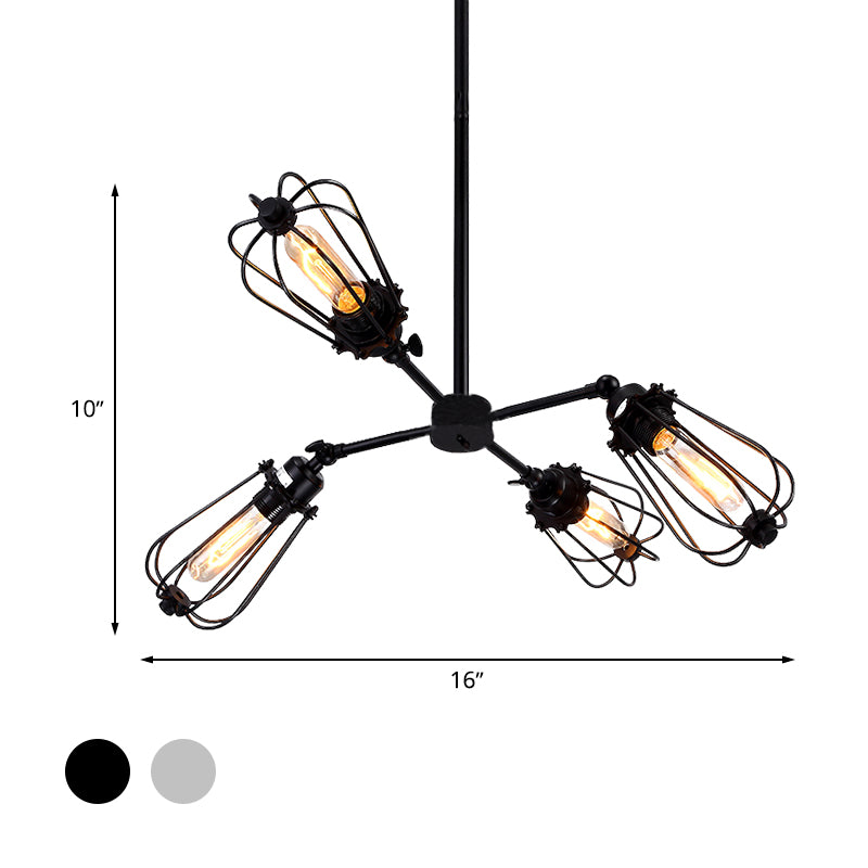 4 Heads Chandelier Lamp Farmhouse Bulb Shaped Metal Medium Hanging Lamp with Wire Frame in Chrome/Black Finish Clearhalo 'Cast Iron' 'Ceiling Lights' 'Chandeliers' 'Industrial Chandeliers' 'Industrial' 'Metal' 'Middle Century Chandeliers' 'Rustic Chandeliers' 'Tiffany' Lighting' 606221