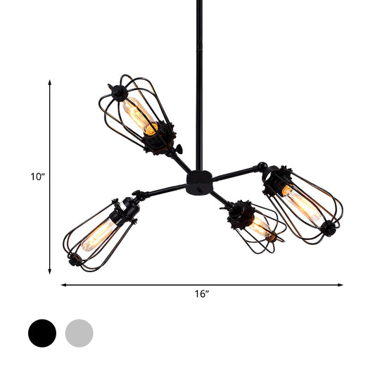 4 Heads Chandelier Lamp Farmhouse Bulb Shaped Metal Medium Hanging Lamp with Wire Frame in Chrome/Black Finish Clearhalo 'Cast Iron' 'Ceiling Lights' 'Chandeliers' 'Industrial Chandeliers' 'Industrial' 'Metal' 'Middle Century Chandeliers' 'Rustic Chandeliers' 'Tiffany' Lighting' 606221