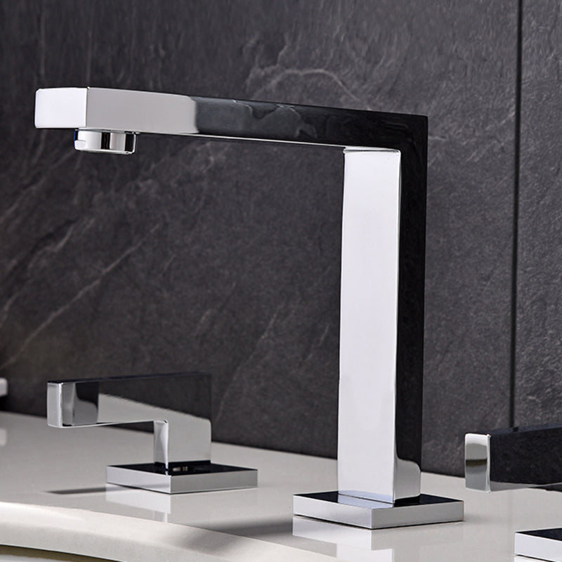 Square 2-Handle Bathroom Faucet 3 Hole Widespread Lavatory Faucet Clearhalo 'Bathroom Remodel & Bathroom Fixtures' 'Bathroom Sink Faucets' 'Bathroom Sinks & Faucet Components' 'bathroom_sink_faucets' 'Home Improvement' 'home_improvement' 'home_improvement_bathroom_sink_faucets' 6065049