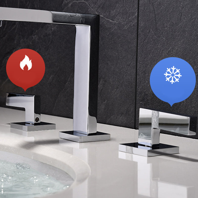 Square 2-Handle Bathroom Faucet 3 Hole Widespread Lavatory Faucet Clearhalo 'Bathroom Remodel & Bathroom Fixtures' 'Bathroom Sink Faucets' 'Bathroom Sinks & Faucet Components' 'bathroom_sink_faucets' 'Home Improvement' 'home_improvement' 'home_improvement_bathroom_sink_faucets' 6065057