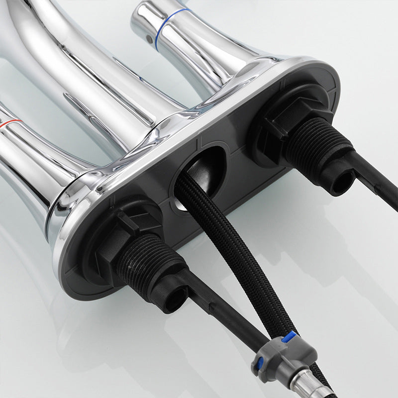 Square 2-Handle Bathroom Faucet 3 Hole Centerset Lavatory Faucet with Swivel Clearhalo 'Bathroom Remodel & Bathroom Fixtures' 'Bathroom Sink Faucets' 'Bathroom Sinks & Faucet Components' 'bathroom_sink_faucets' 'Home Improvement' 'home_improvement' 'home_improvement_bathroom_sink_faucets' 6065065