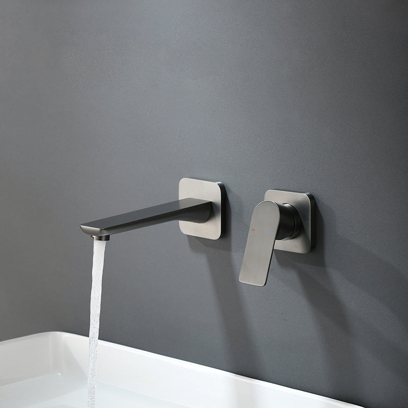 Square Single Handle Bathroom Faucet 2 Hole Wall Mounted Bathroom Faucet Clearhalo 'Bathroom Remodel & Bathroom Fixtures' 'Bathroom Sink Faucets' 'Bathroom Sinks & Faucet Components' 'bathroom_sink_faucets' 'Home Improvement' 'home_improvement' 'home_improvement_bathroom_sink_faucets' 6065117