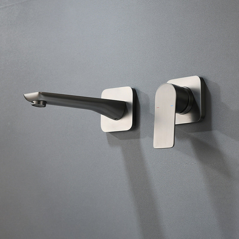 Square Single Handle Bathroom Faucet 2 Hole Wall Mounted Bathroom Faucet Clearhalo 'Bathroom Remodel & Bathroom Fixtures' 'Bathroom Sink Faucets' 'Bathroom Sinks & Faucet Components' 'bathroom_sink_faucets' 'Home Improvement' 'home_improvement' 'home_improvement_bathroom_sink_faucets' 6065119