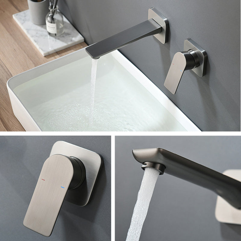 Square Single Handle Bathroom Faucet 2 Hole Wall Mounted Bathroom Faucet Clearhalo 'Bathroom Remodel & Bathroom Fixtures' 'Bathroom Sink Faucets' 'Bathroom Sinks & Faucet Components' 'bathroom_sink_faucets' 'Home Improvement' 'home_improvement' 'home_improvement_bathroom_sink_faucets' 6065121
