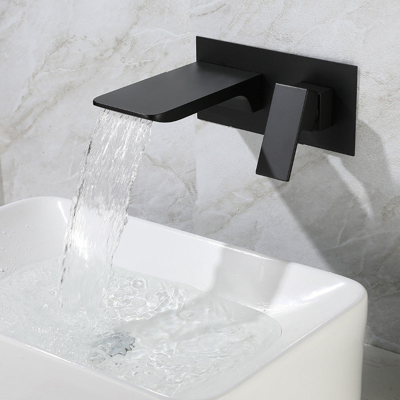Square Single Handle Bathroom Faucet Single Hole Wall Mounted Bathroom Faucet Black Clearhalo 'Bathroom Remodel & Bathroom Fixtures' 'Bathroom Sink Faucets' 'Bathroom Sinks & Faucet Components' 'bathroom_sink_faucets' 'Home Improvement' 'home_improvement' 'home_improvement_bathroom_sink_faucets' 6065224