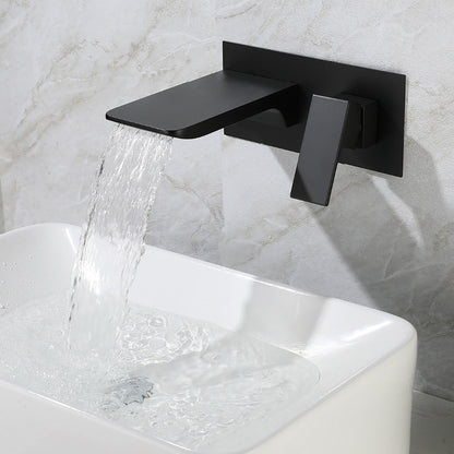 Square Single Handle Bathroom Faucet Single Hole Wall Mounted Bathroom Faucet Black Clearhalo 'Bathroom Remodel & Bathroom Fixtures' 'Bathroom Sink Faucets' 'Bathroom Sinks & Faucet Components' 'bathroom_sink_faucets' 'Home Improvement' 'home_improvement' 'home_improvement_bathroom_sink_faucets' 6065224