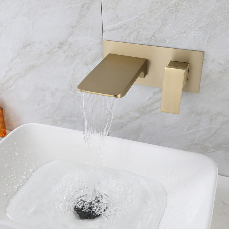 Square Single Handle Bathroom Faucet Single Hole Wall Mounted Bathroom Faucet Gold Clearhalo 'Bathroom Remodel & Bathroom Fixtures' 'Bathroom Sink Faucets' 'Bathroom Sinks & Faucet Components' 'bathroom_sink_faucets' 'Home Improvement' 'home_improvement' 'home_improvement_bathroom_sink_faucets' 6065227