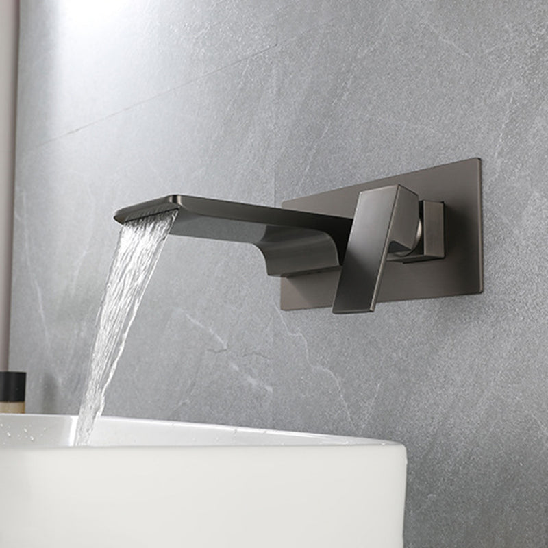 Square Single Handle Bathroom Faucet Single Hole Wall Mounted Bathroom Faucet Clearhalo 'Bathroom Remodel & Bathroom Fixtures' 'Bathroom Sink Faucets' 'Bathroom Sinks & Faucet Components' 'bathroom_sink_faucets' 'Home Improvement' 'home_improvement' 'home_improvement_bathroom_sink_faucets' 6065234