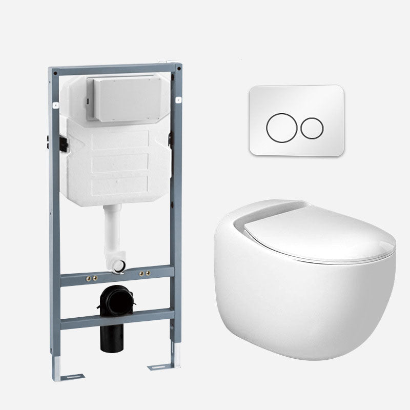 Wall-mounted Round Hanging Toilet Soft-Close Seat Toilet with Glazed Surface Toilet with High Tanker Clearhalo 'Bathroom Remodel & Bathroom Fixtures' 'Home Improvement' 'home_improvement' 'home_improvement_toilets' 'Toilets & Bidets' 'Toilets' 6071492