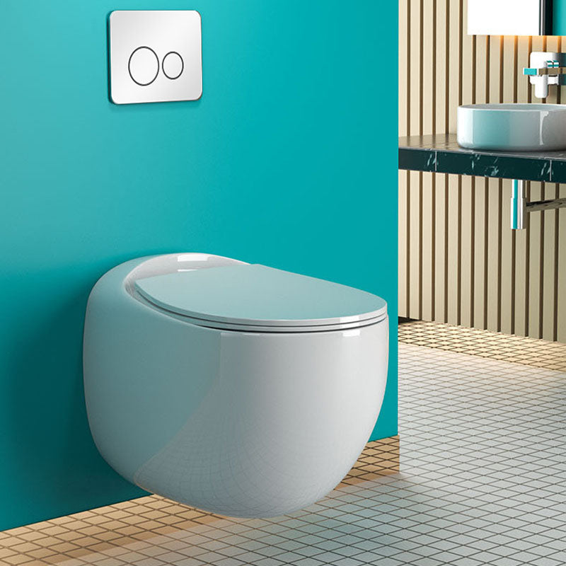Wall-mounted Round Hanging Toilet Soft-Close Seat Toilet with Glazed Surface Clearhalo 'Bathroom Remodel & Bathroom Fixtures' 'Home Improvement' 'home_improvement' 'home_improvement_toilets' 'Toilets & Bidets' 'Toilets' 6071497
