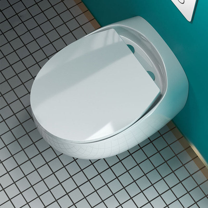 Wall-mounted Round Hanging Toilet Soft-Close Seat Toilet with Glazed Surface Clearhalo 'Bathroom Remodel & Bathroom Fixtures' 'Home Improvement' 'home_improvement' 'home_improvement_toilets' 'Toilets & Bidets' 'Toilets' 6071499