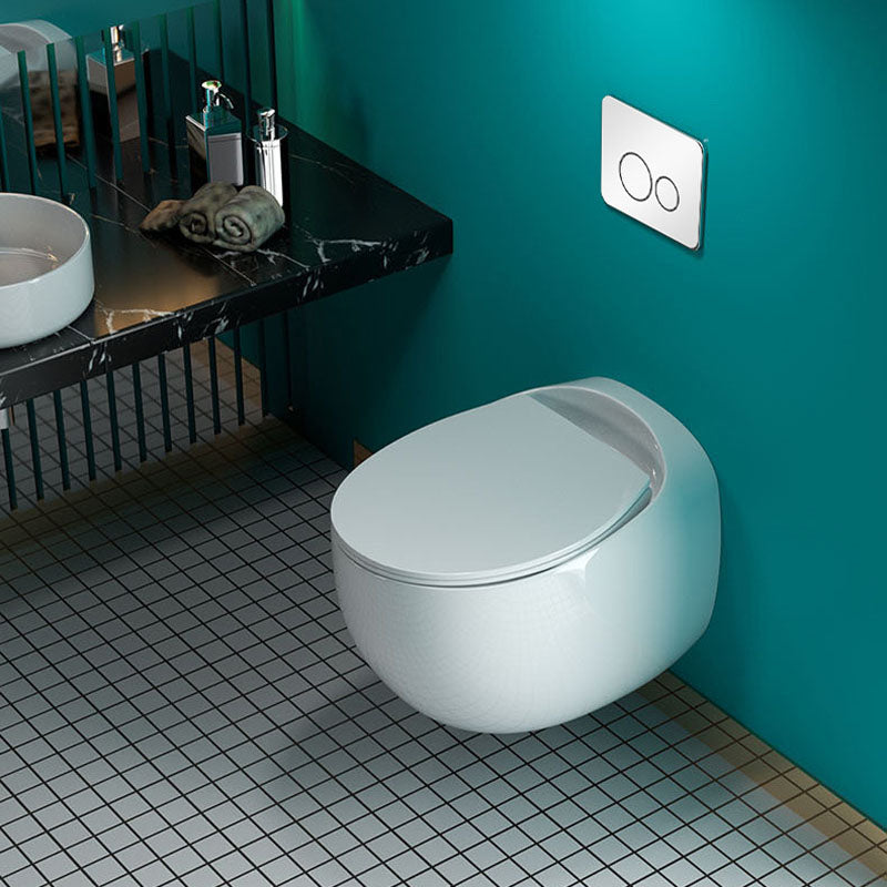 Wall-mounted Round Hanging Toilet Soft-Close Seat Toilet with Glazed Surface Clearhalo 'Bathroom Remodel & Bathroom Fixtures' 'Home Improvement' 'home_improvement' 'home_improvement_toilets' 'Toilets & Bidets' 'Toilets' 6071505