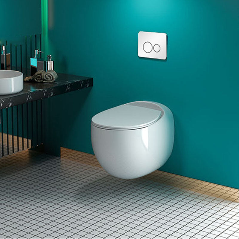 Wall-mounted Round Hanging Toilet Soft-Close Seat Toilet with Glazed Surface Clearhalo 'Bathroom Remodel & Bathroom Fixtures' 'Home Improvement' 'home_improvement' 'home_improvement_toilets' 'Toilets & Bidets' 'Toilets' 6071506