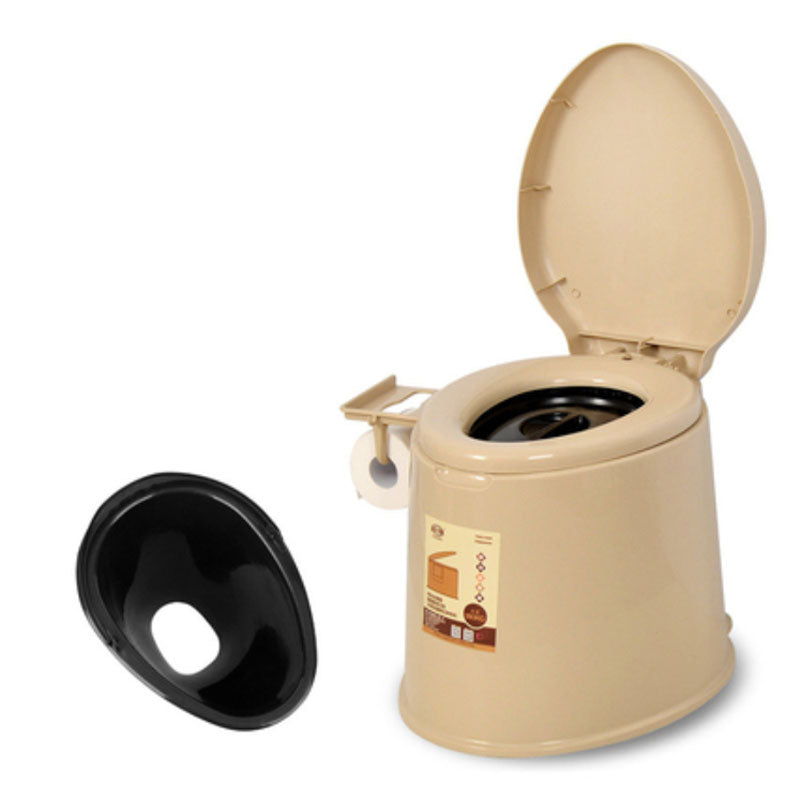 Contemporary Plastic Toilet Floor Mounted Toilet Bowl with Seat for Bathroom 16"L x 20"W x 16"H Beige Hollow Barrel Clearhalo 'Bathroom Remodel & Bathroom Fixtures' 'Home Improvement' 'home_improvement' 'home_improvement_toilets' 'Toilets & Bidets' 'Toilets' 6071632