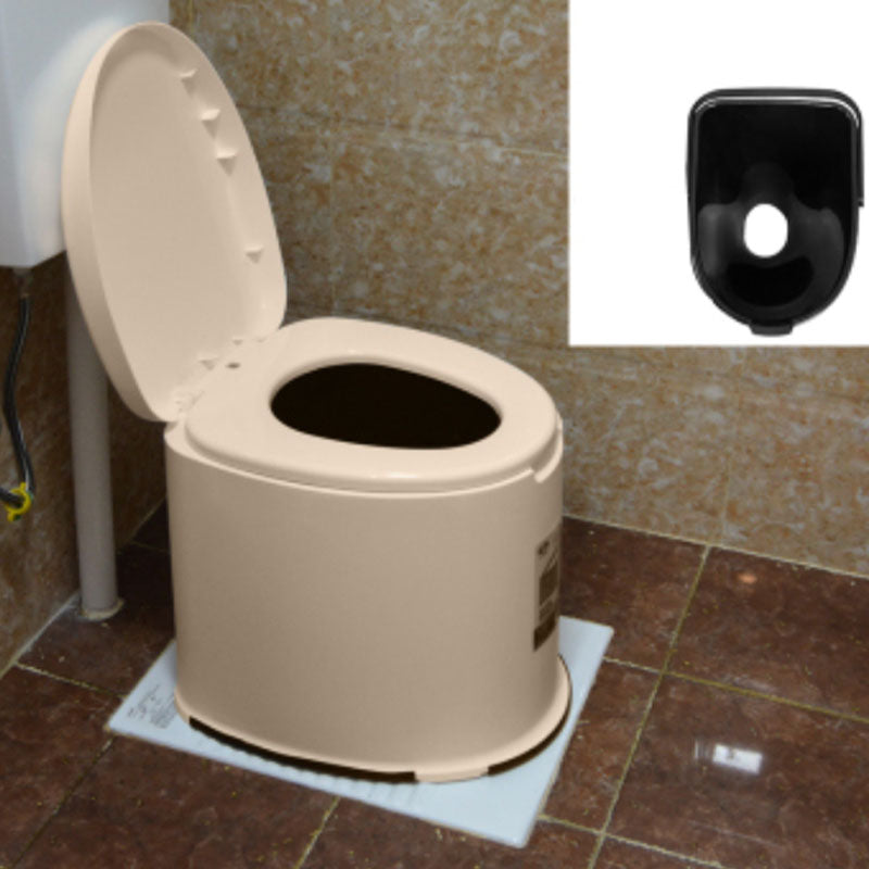 Contemporary Plastic Toilet Floor Mounted Toilet Bowl with Seat for Bathroom 16"L x 19"W x 17"H Beige Hollow Barrel Clearhalo 'Bathroom Remodel & Bathroom Fixtures' 'Home Improvement' 'home_improvement' 'home_improvement_toilets' 'Toilets & Bidets' 'Toilets' 6071640