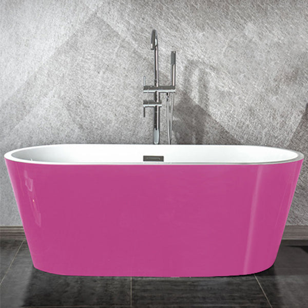 Modern Matte Acrylic Bath Tub Oval Freestanding Tub for Home Pink Clearhalo 'Bathroom Remodel & Bathroom Fixtures' 'Bathtubs' 'Home Improvement' 'home_improvement' 'home_improvement_bathtubs' 'Showers & Bathtubs' 6075447