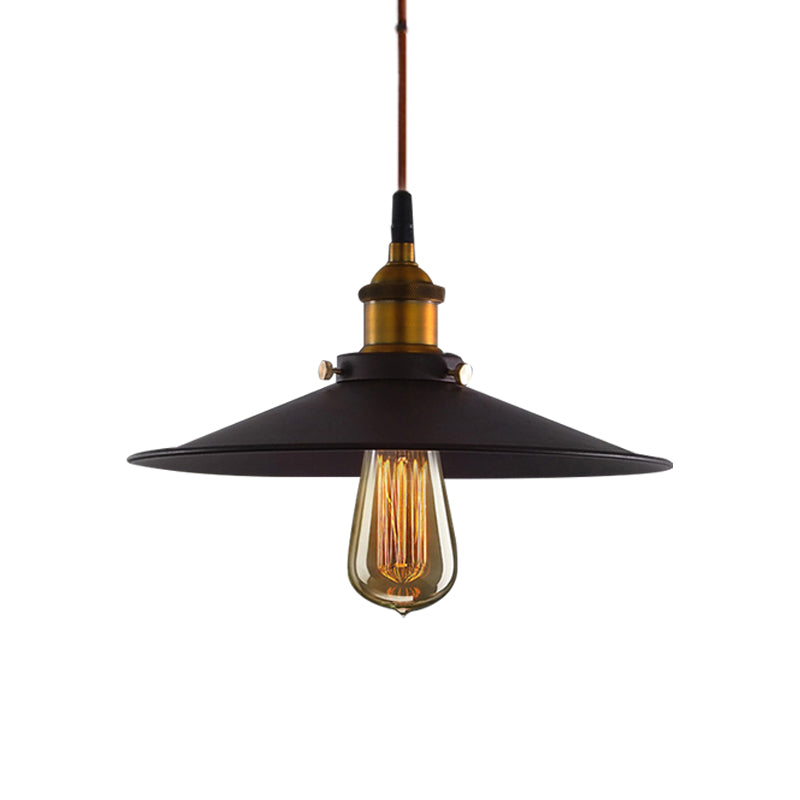Wide Flare Metal Pendant Light Antiqued 1 Light Living Room Pulley Hanging Ceiling Lamp in Black Clearhalo 'Art Deco Pendants' 'Black' 'Cast Iron' 'Ceiling Lights' 'Ceramic' 'Crystal' 'Industrial Pendants' 'Industrial' 'Metal' 'Middle Century Pendants' 'Pendant Lights' 'Pendants' 'Rustic Pendants' 'Tiffany' Lighting' 607562