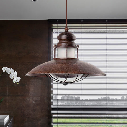 Farmhouse Flared Hanging Light Fixture 1 Bulb Iron LED Ceiling Pendant Lamp in Rust Clearhalo 'Art Deco Pendants' 'Cast Iron' 'Ceiling Lights' 'Ceramic' 'Crystal' 'Industrial Pendants' 'Industrial' 'Metal' 'Middle Century Pendants' 'Pendant Lights' 'Pendants' 'Tiffany' Lighting' 607566