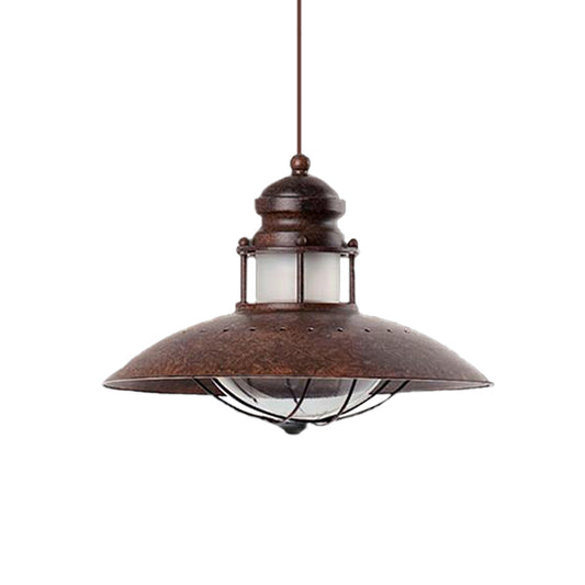 Farmhouse Flared Hanging Light Fixture 1 Bulb Iron LED Ceiling Pendant Lamp in Rust Clearhalo 'Art Deco Pendants' 'Cast Iron' 'Ceiling Lights' 'Ceramic' 'Crystal' 'Industrial Pendants' 'Industrial' 'Metal' 'Middle Century Pendants' 'Pendant Lights' 'Pendants' 'Tiffany' Lighting' 607567