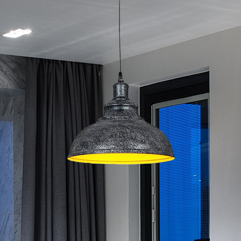 Domed Restaurant Pendant Lighting Vintage Iron 1-Light Black/Bronze Finish Hanging Lamp Kit Black Clearhalo 'Art Deco Pendants' 'Black' 'Cast Iron' 'Ceiling Lights' 'Ceramic' 'Crystal' 'Industrial Pendants' 'Industrial' 'Metal' 'Middle Century Pendants' 'Pendant Lights' 'Pendants' 'Rustic Pendants' 'Tiffany' Lighting' 607586