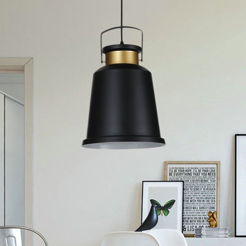 1 Bulb Bell Down Lighting Antiqued Black Finish Aluminum Handle Suspended Pendant Lamp Black Clearhalo 'Art Deco Pendants' 'Black' 'Cast Iron' 'Ceiling Lights' 'Ceramic' 'Crystal' 'Industrial Pendants' 'Industrial' 'Metal' 'Middle Century Pendants' 'Pendant Lights' 'Pendants' 'Rustic Pendants' 'Tiffany' Lighting' 607615