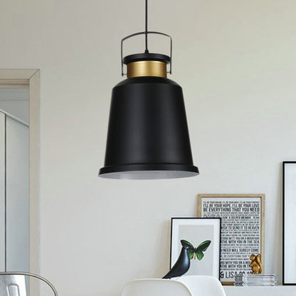1 Bulb Bell Down Lighting Antiqued Black Finish Aluminum Handle Suspended Pendant Lamp Black Clearhalo 'Art Deco Pendants' 'Black' 'Cast Iron' 'Ceiling Lights' 'Ceramic' 'Crystal' 'Industrial Pendants' 'Industrial' 'Metal' 'Middle Century Pendants' 'Pendant Lights' 'Pendants' 'Rustic Pendants' 'Tiffany' Lighting' 607615