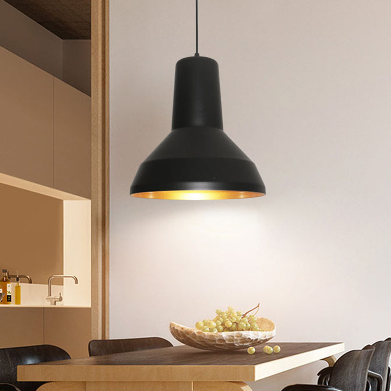 Black Finish 1-Bulb Down Lighting Industrial Metal Funnel Shade Ceiling Hang Fixture over Dining Table Clearhalo 'Art Deco Pendants' 'Black' 'Cast Iron' 'Ceiling Lights' 'Ceramic' 'Crystal' 'Industrial Pendants' 'Industrial' 'Metal' 'Middle Century Pendants' 'Pendant Lights' 'Pendants' 'Rustic Pendants' 'Tiffany' Lighting' 607636