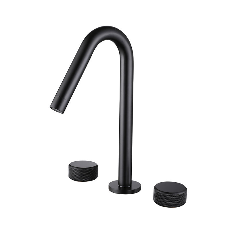 Circular Bathroom Faucet with Gooseneck Arc 3 Hole Widespread Bathroom Sink Faucet Black Clearhalo 'Bathroom Remodel & Bathroom Fixtures' 'Bathroom Sink Faucets' 'Bathroom Sinks & Faucet Components' 'bathroom_sink_faucets' 'Home Improvement' 'home_improvement' 'home_improvement_bathroom_sink_faucets' 6077628