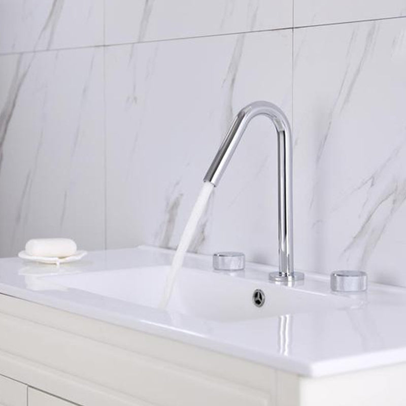 Circular Bathroom Faucet with Gooseneck Arc 3 Hole Widespread Bathroom Sink Faucet Clearhalo 'Bathroom Remodel & Bathroom Fixtures' 'Bathroom Sink Faucets' 'Bathroom Sinks & Faucet Components' 'bathroom_sink_faucets' 'Home Improvement' 'home_improvement' 'home_improvement_bathroom_sink_faucets' 6077638