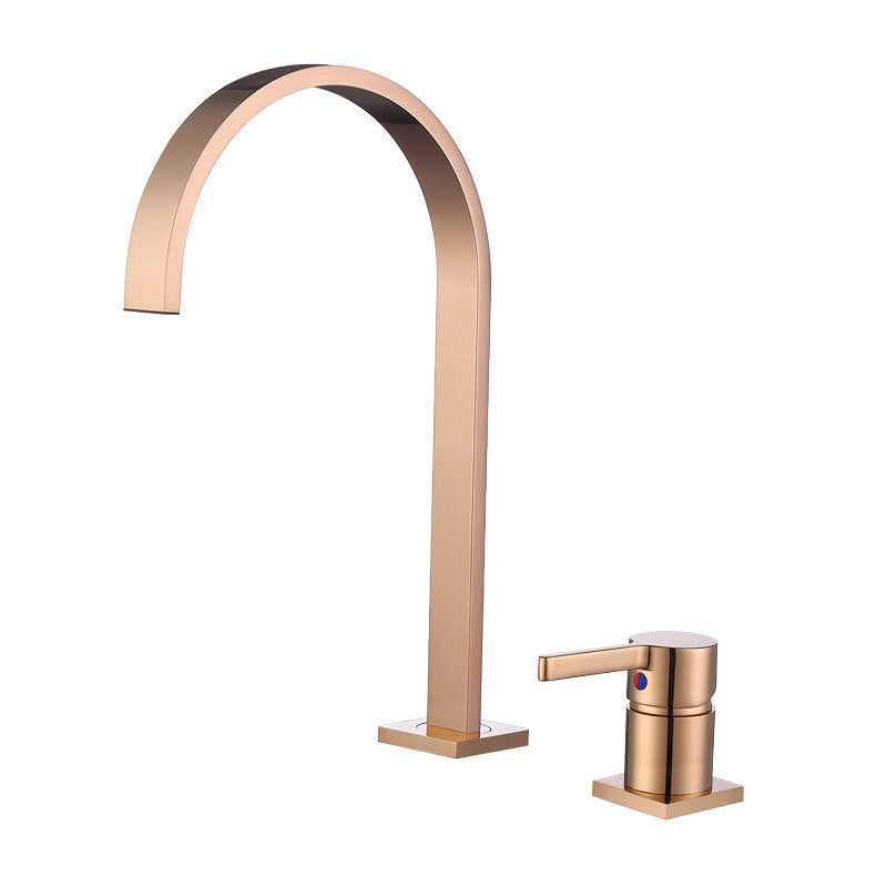 1-Handle Bathroom Faucet with Swivel 2 Hole Widespread Bathroom Sink Faucet Rosa Dorado Clearhalo 'bathroom_sink_faucets' 'Conjunta de Baño y Conjunta de Grifo' 'Coronamiento de Baño y Dispositivo de Baño' 'Grifo del lavabo del baño' 'Hogar' 'home_improvement' 'home_improvement_bathroom_sink_faucets' 'Mejoras para el hogar' 6077684