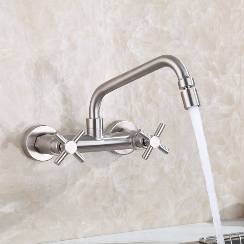 Circular 2-Handle Bathroom Faucet Single Hole Wall Mounted Bathroom Faucet Clearhalo 'Bathroom Remodel & Bathroom Fixtures' 'Bathroom Sink Faucets' 'Bathroom Sinks & Faucet Components' 'bathroom_sink_faucets' 'Casa' 'Home Improvement' 'home_improvement' 'home_improvement_bathroom_sink_faucets' 6077708