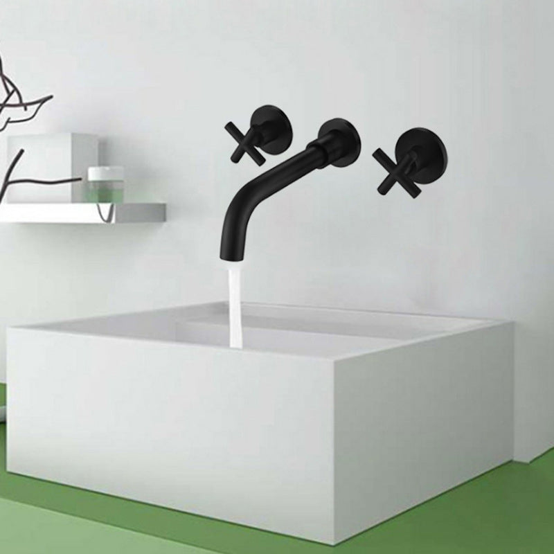 Circular 2-Handle Bathroom Faucet 3 Hole Wall Mounted Bathroom Faucet Black Clearhalo 'Bathroom Remodel & Bathroom Fixtures' 'Bathroom Sink Faucets' 'Bathroom Sinks & Faucet Components' 'bathroom_sink_faucets' 'Home Improvement' 'home_improvement' 'home_improvement_bathroom_sink_faucets' 6077732