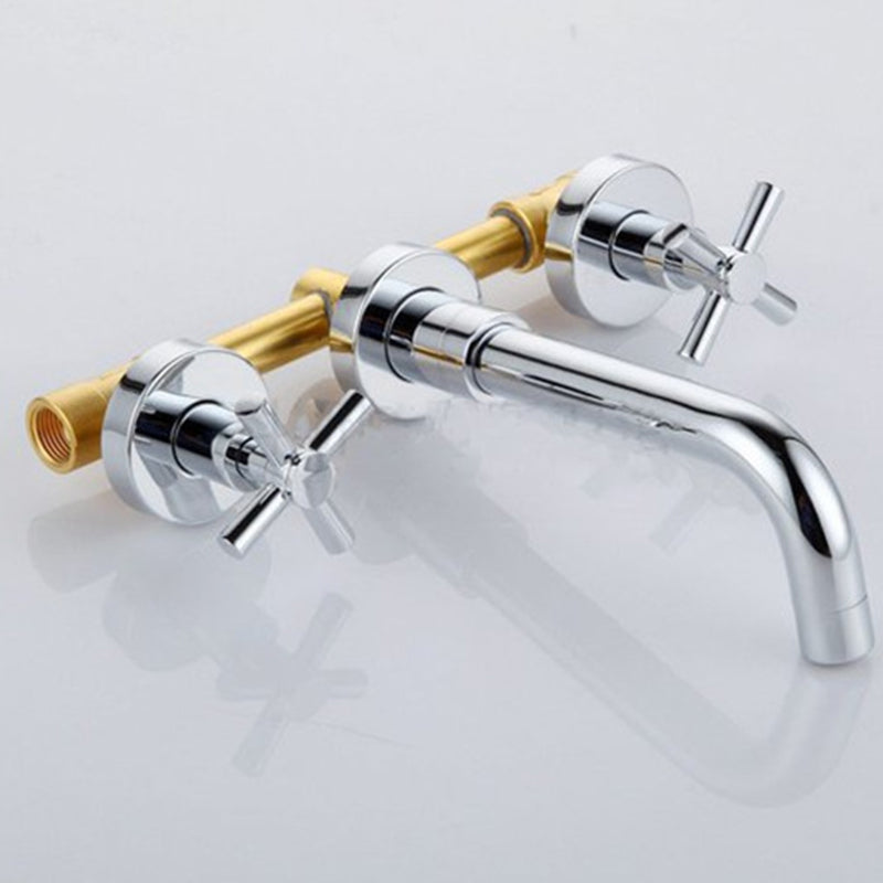 Circular 2-Handle Bathroom Faucet 3 Hole Wall Mounted Bathroom Faucet Clearhalo 'Bathroom Remodel & Bathroom Fixtures' 'Bathroom Sink Faucets' 'Bathroom Sinks & Faucet Components' 'bathroom_sink_faucets' 'Home Improvement' 'home_improvement' 'home_improvement_bathroom_sink_faucets' 6077738