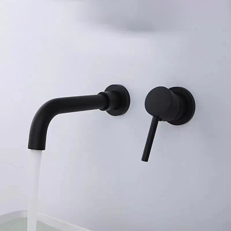 Modern 1 or 2-Handle Bathroom Sink Faucet Circular Wall Mounted Bathroom Faucet. Black 1 Handle Clearhalo 'Bathroom Remodel & Bathroom Fixtures' 'Bathroom Sink Faucets' 'Bathroom Sinks & Faucet Components' 'bathroom_sink_faucets' 'Home Improvement' 'home_improvement' 'home_improvement_bathroom_sink_faucets' 6077798