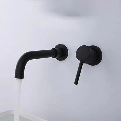Modern 1 or 2-Handle Bathroom Sink Faucet Circular Wall Mounted Bathroom Faucet. Black 1 Handle Clearhalo 'Bathroom Remodel & Bathroom Fixtures' 'Bathroom Sink Faucets' 'Bathroom Sinks & Faucet Components' 'bathroom_sink_faucets' 'Home Improvement' 'home_improvement' 'home_improvement_bathroom_sink_faucets' 6077798