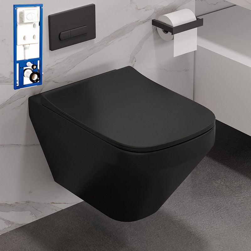 Wall-mounted Toilet Household Concealed Tank In-Wall Small Apartment with Toilet Seat Black Toilet with High Tanker Clearhalo 'Bathroom Remodel & Bathroom Fixtures' 'Home Improvement' 'home_improvement' 'home_improvement_toilets' 'Toilets & Bidets' 'Toilets' 6077959
