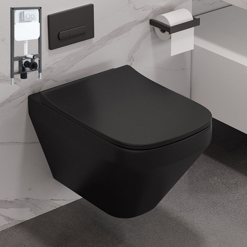 Wall-mounted Toilet Household Concealed Tank In-Wall Small Apartment with Toilet Seat Black Toilet with Low Tanker Clearhalo 'Bathroom Remodel & Bathroom Fixtures' 'Home Improvement' 'home_improvement' 'home_improvement_toilets' 'Toilets & Bidets' 'Toilets' 6077963