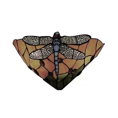 Bowl Wall Sconce Lighting with Dragonfly Pattern Stained Glass 2 Lights Rustic Wall Mount Light Clearhalo 'Industrial' 'Middle century wall lights' 'Tiffany wall lights' 'Tiffany' 'Wall Lamps & Sconces' 'Wall Lights' Lighting' 6082